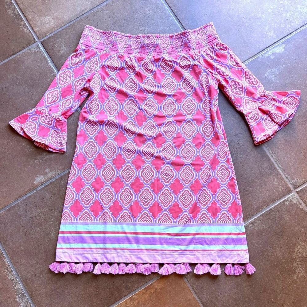 Cabana Life Coral Geo Coverluxe Smocked Dress Off the Shoulders UPF 50+ size XL - Picture 10 of 12